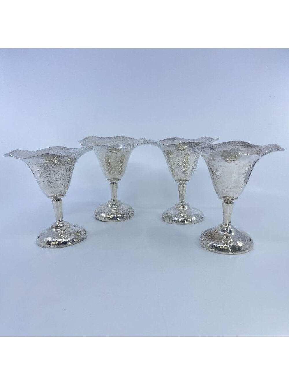 vintage cecilware hammered nickel silver sherbets set of 4 flared rims